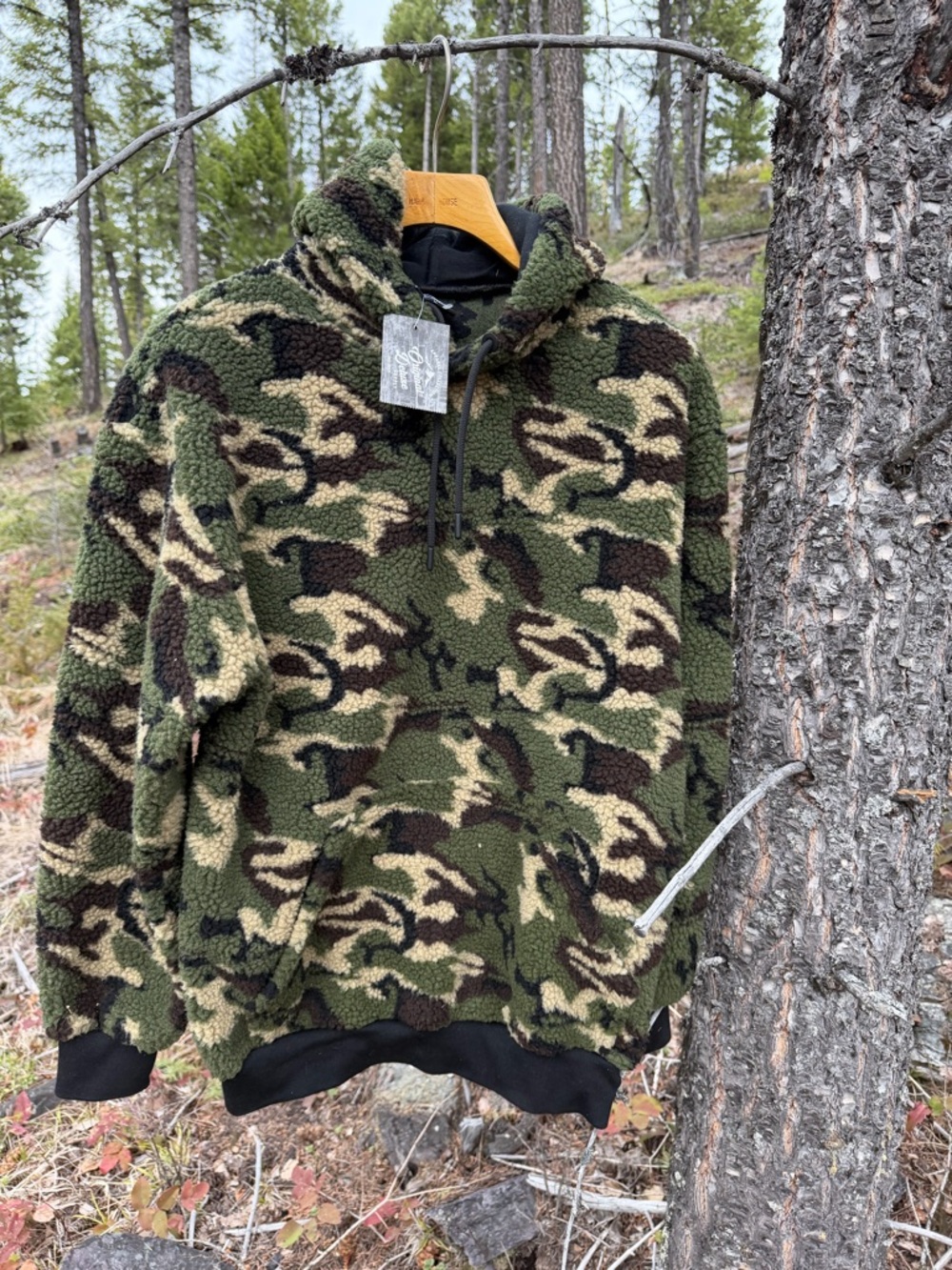 Original Deluxe Camo Sherpa Pullover Hoodie - Black Green Brown new L